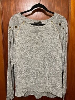 Always Indigo Heather Gray Grommet-Trim Zip Shoulder Sweatshirt